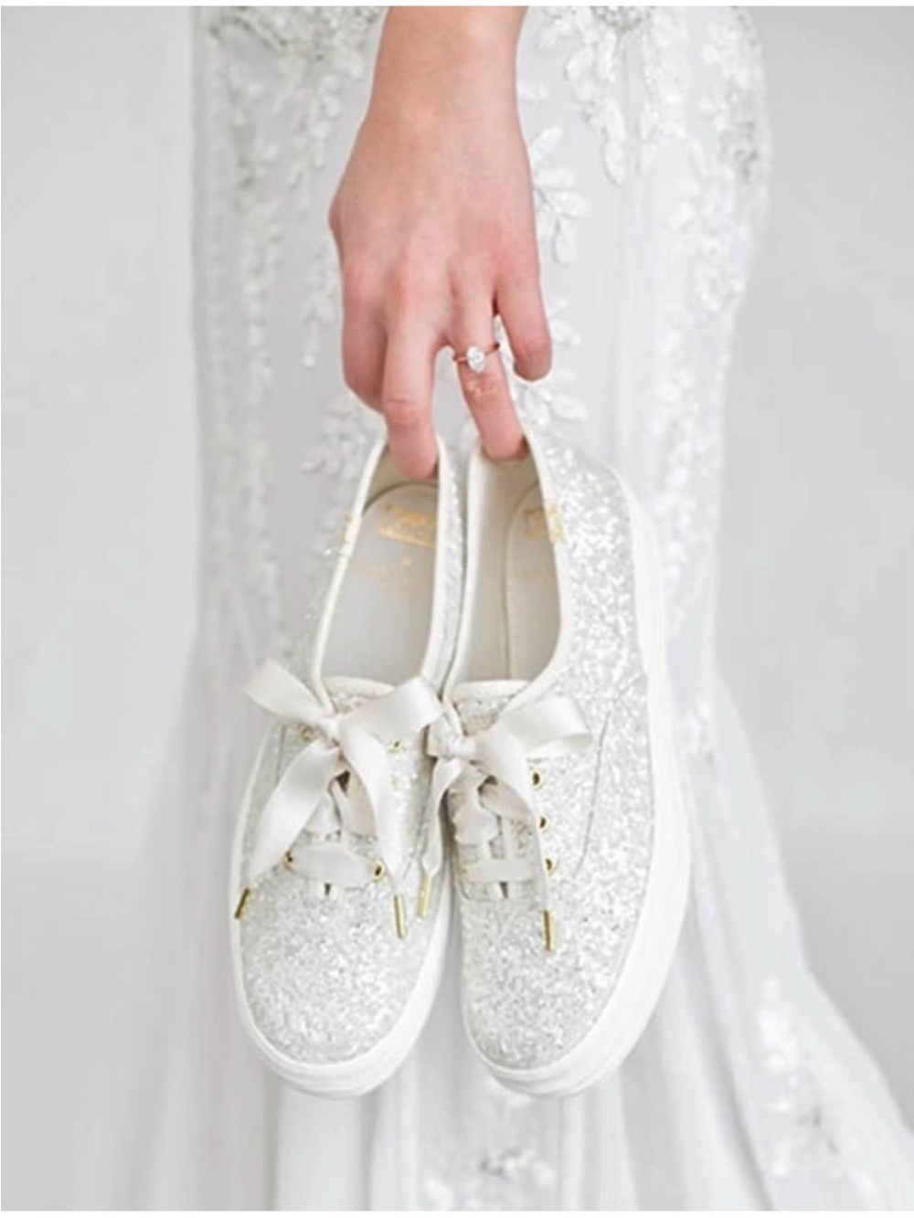 Bridal Glitter Lace-Up Sneakers in Ivory